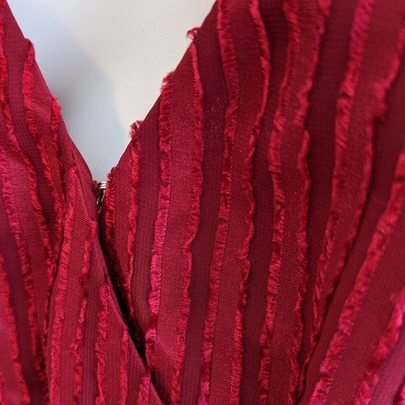 Fame and Partners NWT wrap dress red burgundy sheer texture stripe Rachel sz 10 - Picture 11 of 13